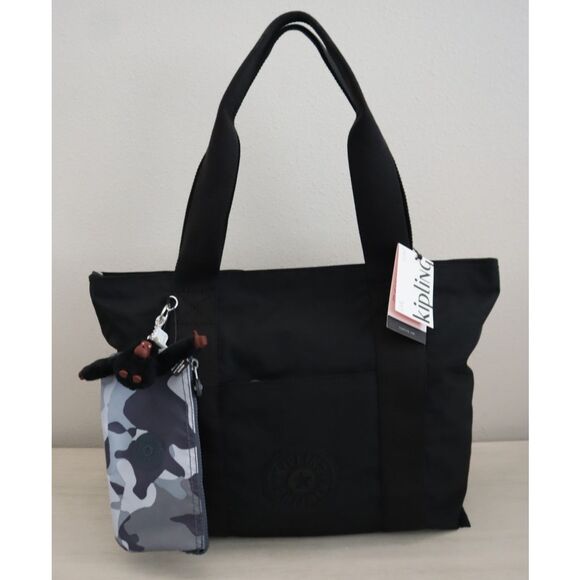 Kipling KIB9Z7-5EV Women's O/S Black/Camo Gray Era M Set Tote Bag w/Pouch - Picture 1 of 16